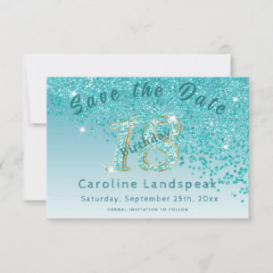 Save The Date Chute de la Parties scintillant bleue Turquoise po