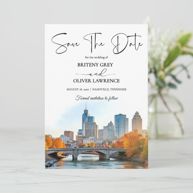 Save The Date Ciel de Nashville Tennessee à l'aquarelle (Debout devant)