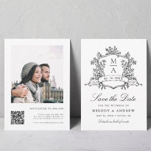 Save The Date Cimier floral classique Noir & blanc Mariage photo