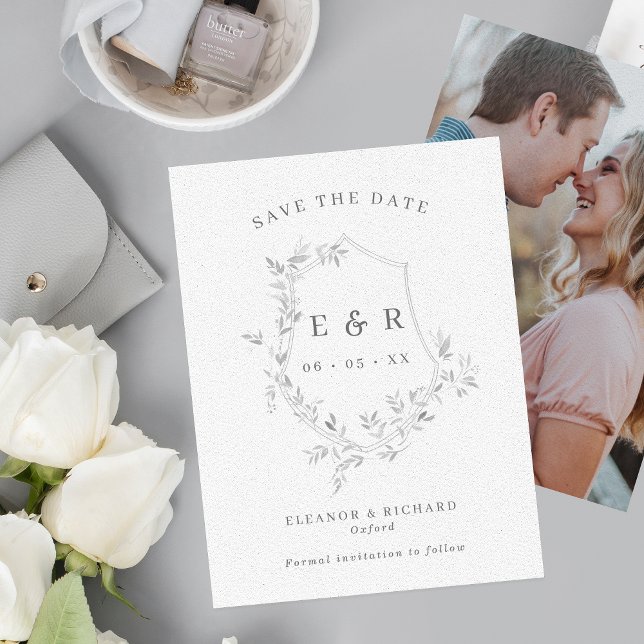 Save The Date Cimier gris Feuille classique Monogramme Mariage P (Créateur téléchargé)