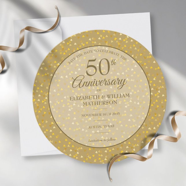 Save The Date Circulaire du 50e anniversaire du Mariage Gold Hea (Créateur téléchargé)