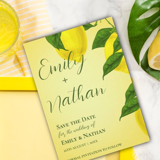 Save The Date Citron mignonne Jaune brillant Beau Mariage Citrus (Créateur téléchargé)