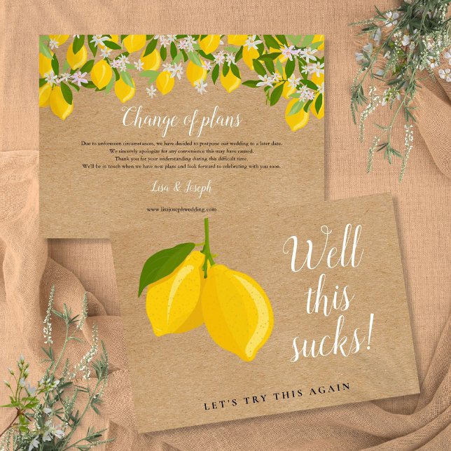 Save The Date Citrons Rustiques Modifier L'Événement Date Report (Rustic Lemons Change The Date Postponed Event Save The Date)