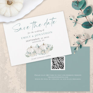 Save The Date Citrouille blanc Florals QR Code Mariage