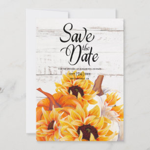 Save The Date Citrouille d'aquarelle en bois blanc rustique