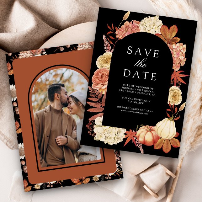 Save The Date Citrouille en terre cuite Floral Mariage noir (Créateur téléchargé)