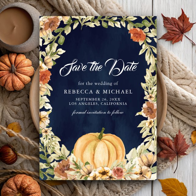 Save The Date Citrouille floral de terre automne Mariage bleu ma (Créateur téléchargé)