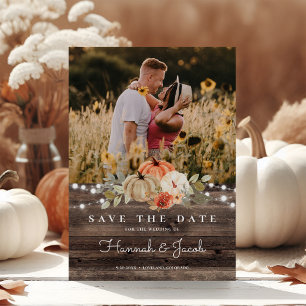 Save The Date Citrouille rustique Automne Grange Mariage bois