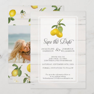 Save The Date Citrus citron floral gris jaune feuillage photo