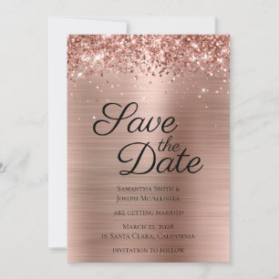 Save The Date Classé Gold Foil Rose Glittery