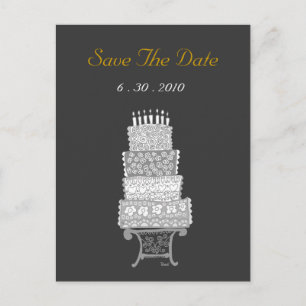Save the Date Classic Black Wedding Cake Postcard Ankündigungspostkarte