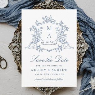 Save The Date Classic Bloom Garden Dusty Blue Mariage