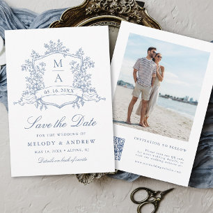 Save The Date Classic Bloom Garden Dusty Blue Mariage Photo