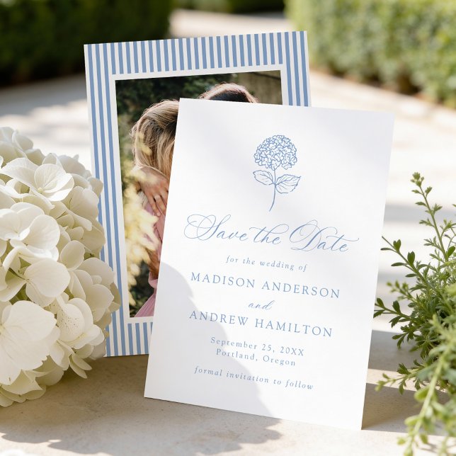 Save The Date Classic Blue Hydrangea Photo Wedding (Créateur téléchargé)