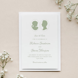 Save The Date Classic Cameo Regency Mariage vert