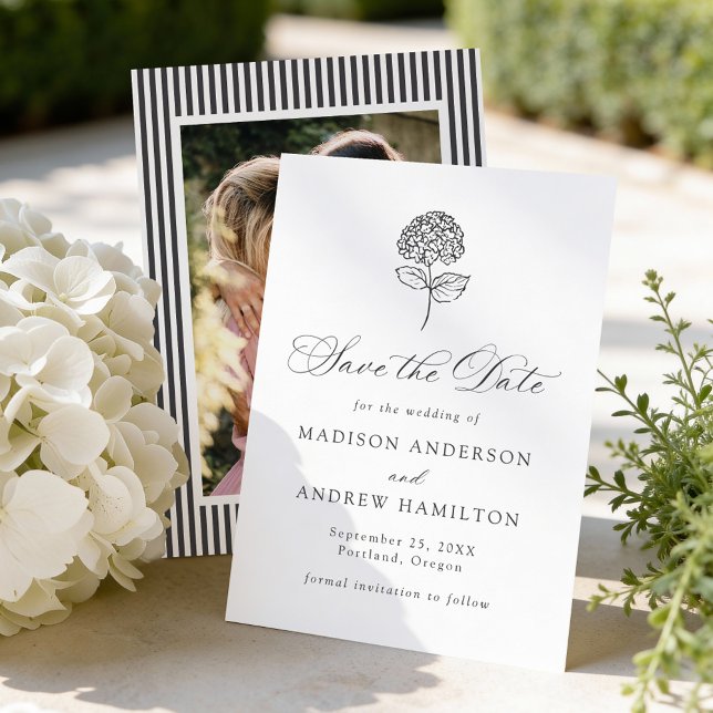 Save The Date Classic Charcoal Hydrangea Photo Wedding (Créateur téléchargé)