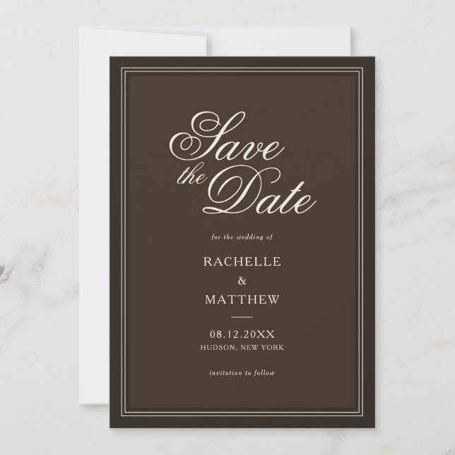 Save The Date Classic Dark Brown Old Money Wedding (Devant)