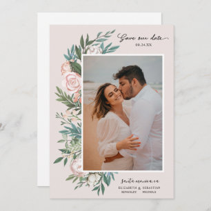 Save The Date Classic Elegant Peint Floral 2 Photo Blush
