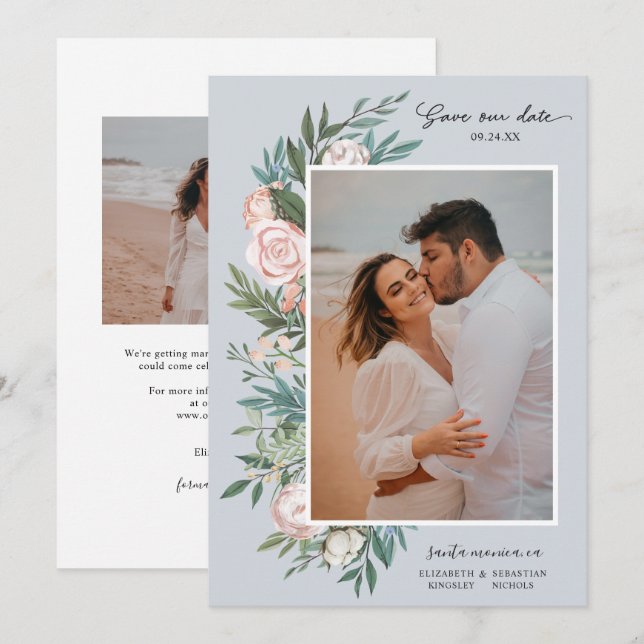 Save The Date Classic Elegant Peint Floral 2 Photo | Dusty (Devant / Derrière)