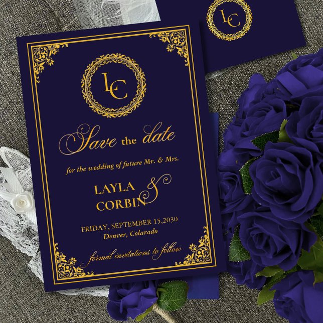 Save The Date Classic Gold Frame Royal Monogram Wedding (Créateur téléchargé)
