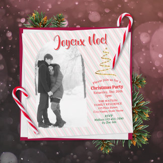 Save The Date Classic Joyeux Noel Green Red Stripes Christmas