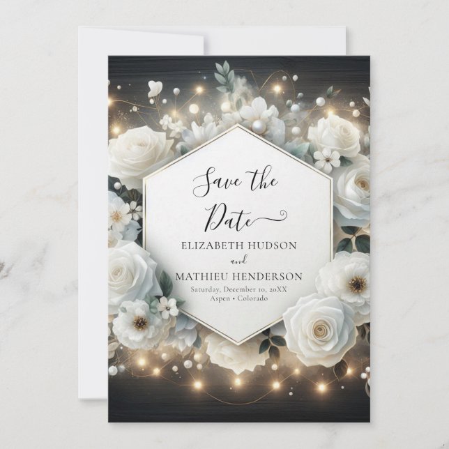 Save The Date Classic Mariage de Roses Blanches (Devant)