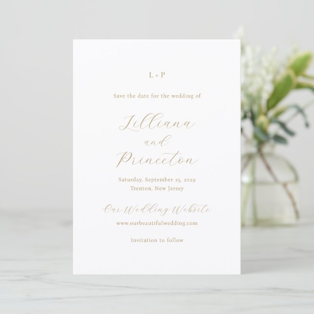 Save The Date Classic Neutral Monogram Elegant Wedding (Debout devant)