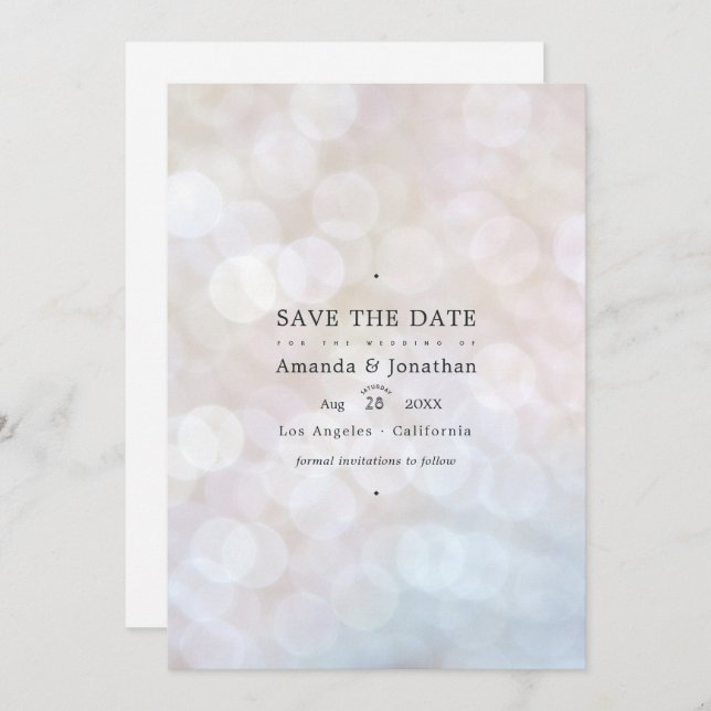 Save The Date Classique Moderne Bokeh Mariage Lumières Enregistr (Devant / Derrière)