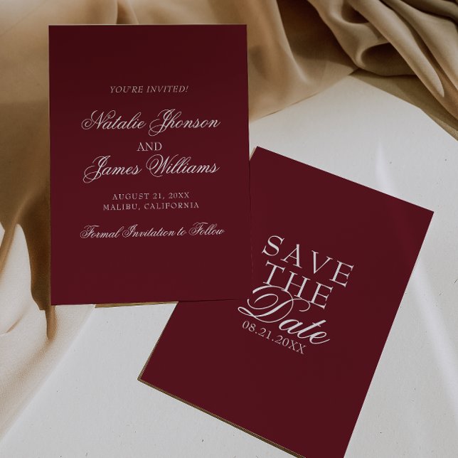 Save The Date Classy Burgundy White Fancy Old Money Wedding (Créateur téléchargé)