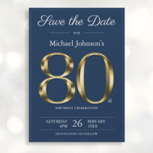 Classy Gold Navy Blue 80th Birthday Party