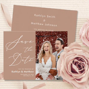Save The Date Clay Élégant Script Photo moderne Simple Mariage