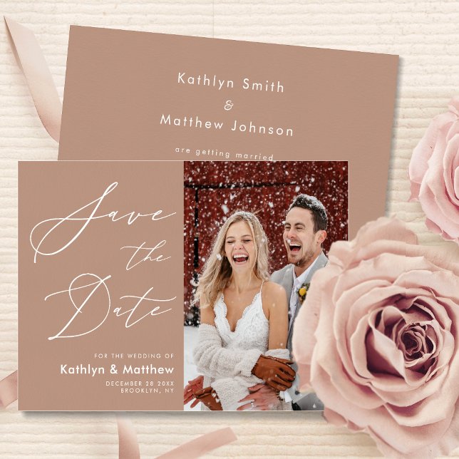 Save The Date Clay Élégant Script Photo moderne Simple Mariage (Créateur téléchargé)