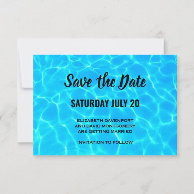 Save The Date Clear Blue Pool Water Photo Mariage Décontracté (Devant)