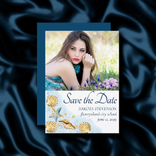 Save The Date Coastal Chic   Moderne Coral Reef Photo Graduation