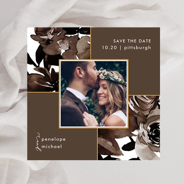 Save The Date Coca Brown Floral Photo Mariage Enregistrer La Dat (Créateur téléchargé)