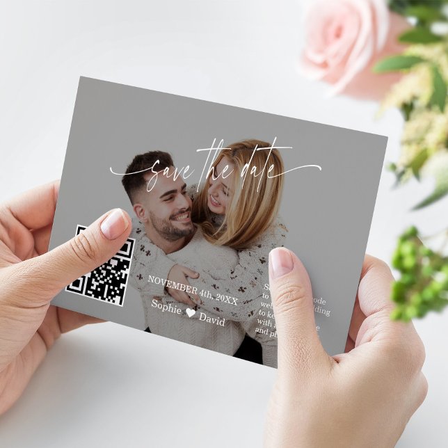 Save The Date Code QR de calligraphie moderne Photo de mariage  (Créateur téléchargé)