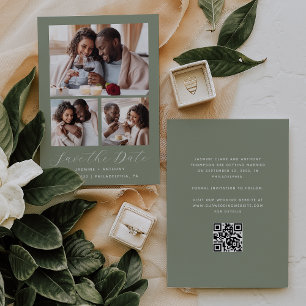 Save The Date Code QR de collage photo minimal 3 Sage Green