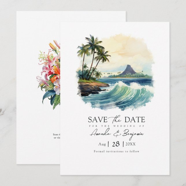 Save The Date Code QR de mariage à Hawaii Destination (Devant / Derrière)