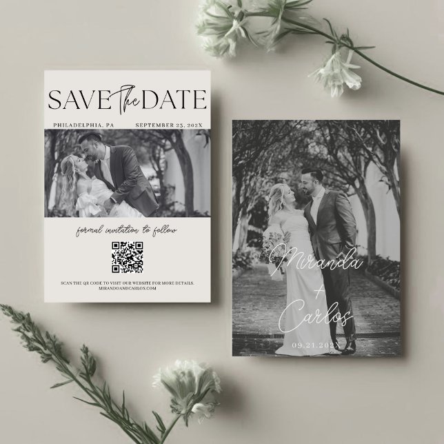 Save The Date Code QR de mariage à l'écriture élégante monogramm (Créateur téléchargé)