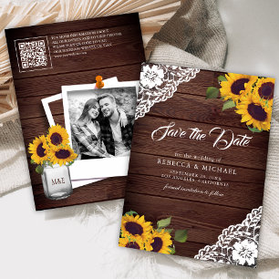 Save The Date Code QR de mariage en bois de tournesol photo
