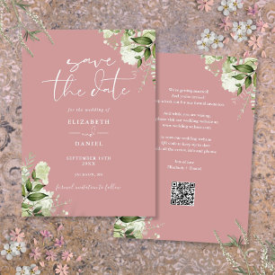 Save The Date Code QR de mariage floral de verdure de rose pouss