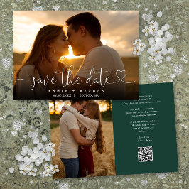 Save The Date Code QR de mariage photo de cœur vert émeraude