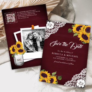Save The Date Code QR de mariage photo Tournesol Bourgogne