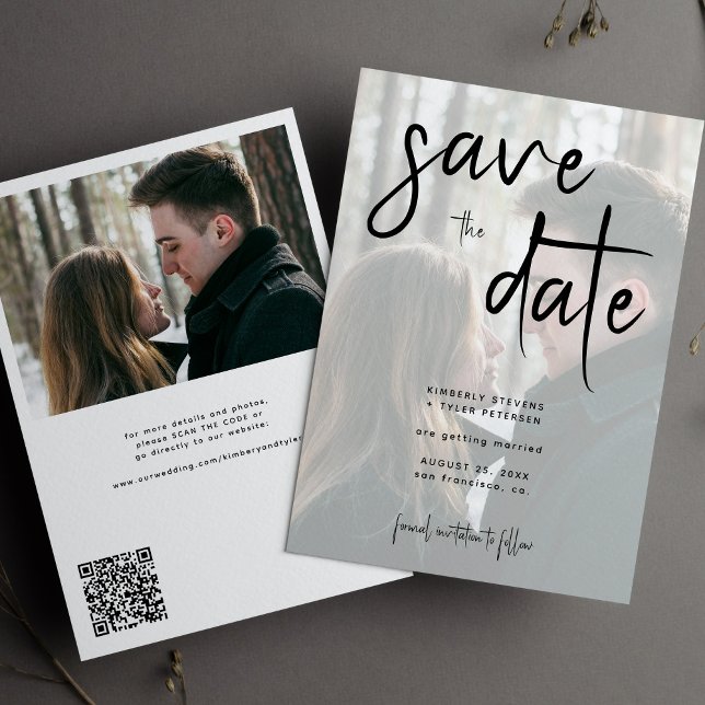 Save The Date Code QR de photo simple de mariage écriture modern (Créateur téléchargé)