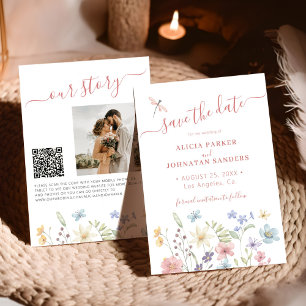 Save The Date Code QR élégant floral fleurs sauvages photo maria