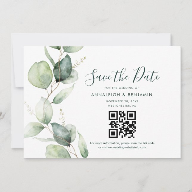 Save The Date Code QR Eucalyptus Mariage Botanique (Devant)