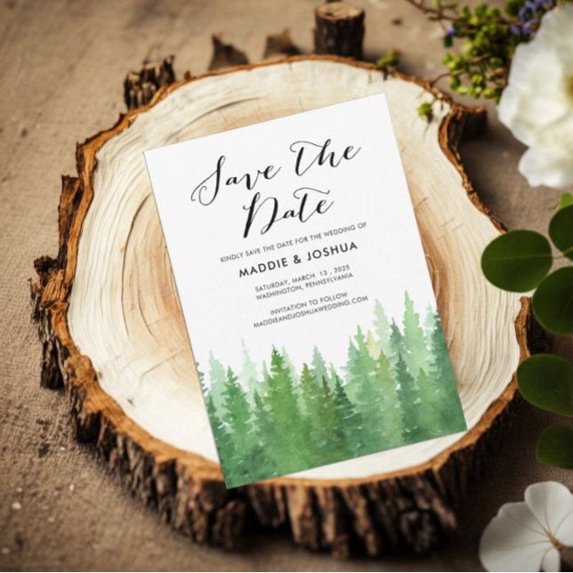 Save The Date Code QR forêt aquarelle rustique à feuilles persis (Créateur téléchargé)