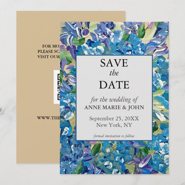 Save The Date Code QR Hydrangea Chaleureux Mariage Enregistrer L (Devant / Derrière)