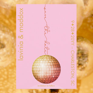 Save The Date Code QR Mariage élégant Disco Ball Pink Gold