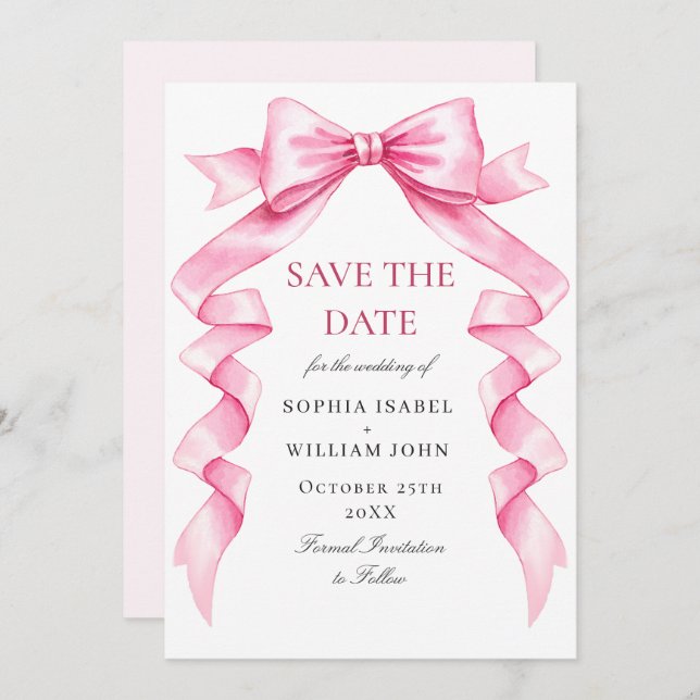 Save The Date Code QR Mariage élégant et doux rose main tiré (Devant / Derrière)